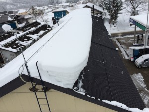 こちらの住宅では雪を落とせない側の屋根にヤネラクネットを設置して融雪しています。